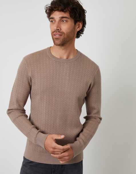 Threadbare Cable knit rib crew neck jumper in taupe - view 1