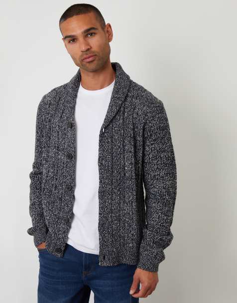 Threadbare Cable knit shawl collar cardigan with wool in blue - view 1