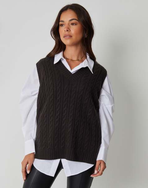 Threadbare Cable knit vest in black - view 1