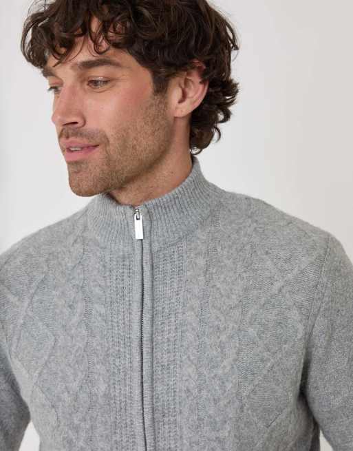 Threadbare Cable knit zip through jumper in grey marl, 2 of 5