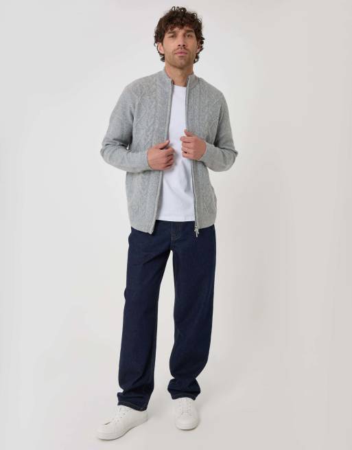 Threadbare Cable knit zip through jumper in grey marl, 3 of 5