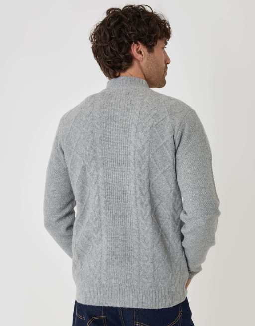 Threadbare Cable knit zip through jumper in grey marl, 4 of 5