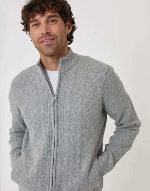 Threadbare Cable knit zip through jumper in grey marl, 5 of 5