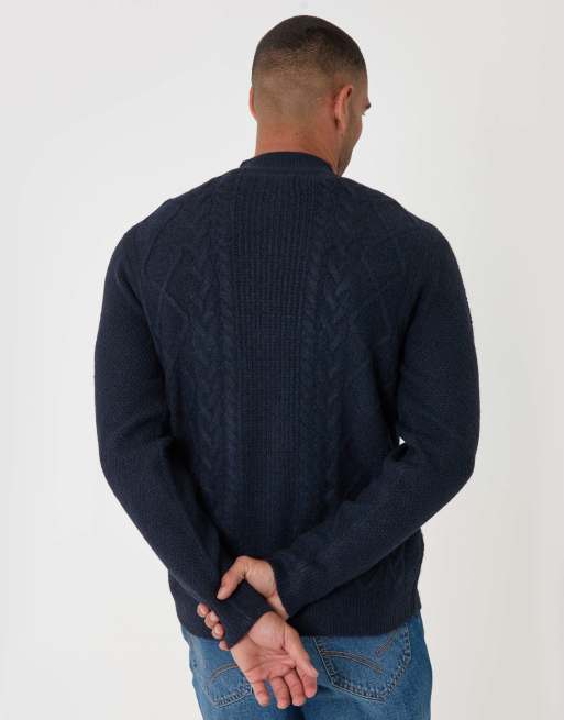 Threadbare Cable knit zip through jumper in navy, 4 of 5