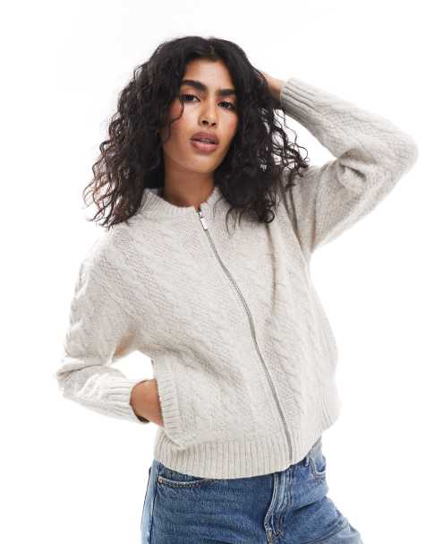 Threadbare cable knit zip up cardigan in ecru - view 1