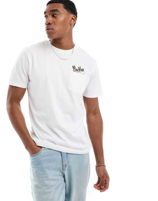 Threadbare - cactus embroidery pocket t-shirt in white