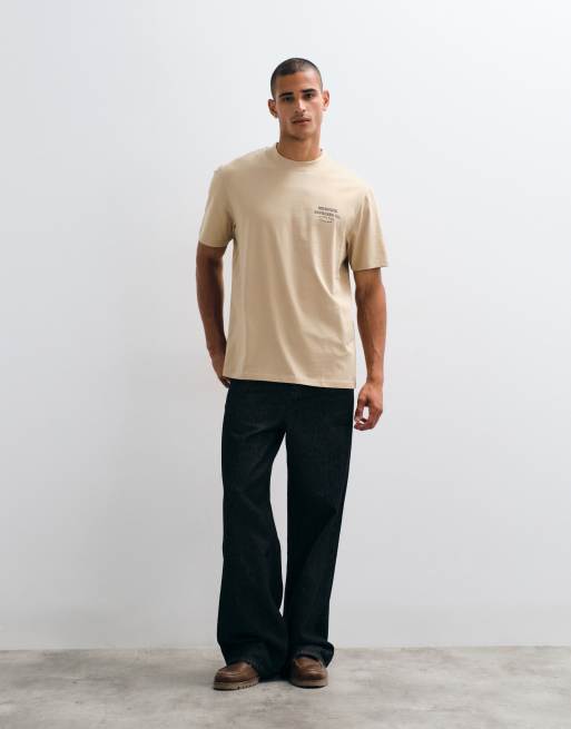 Threadbare caffeine crew back print relaxed fit T-shirt in stone, 2 of 5