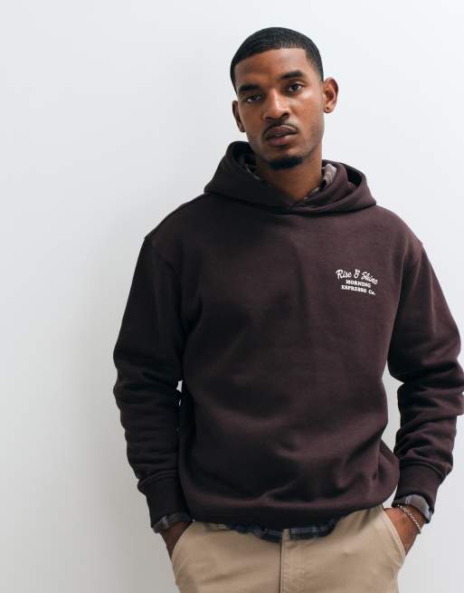Threadbare caffeine crew graphic print hoodie in chocolate brown, 3 of 8