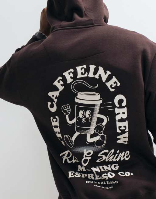Threadbare caffeine crew graphic print hoodie in chocolate brown, 5 of 8