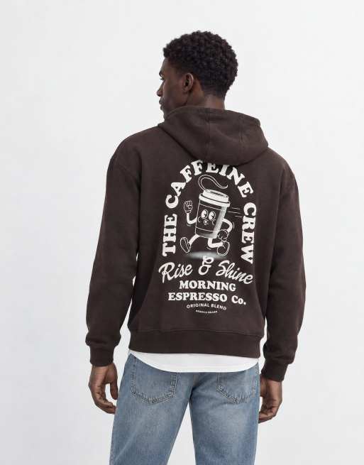 Threadbare caffeine crew graphic print hoodie in chocolate brown, 6 of 8