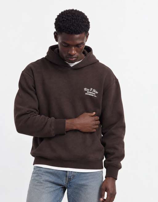 Threadbare caffeine crew graphic print hoodie in chocolate brown, 7 of 8