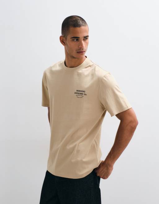 Threadbare caffeine crew T-shirt met print op de rug, relaxed-fit, stone, 4 van 5