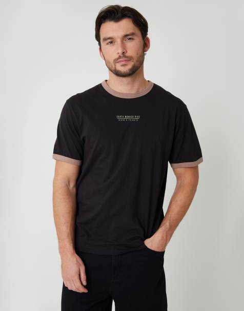 Threadbare California graphic cotton ringer t-shirt in black