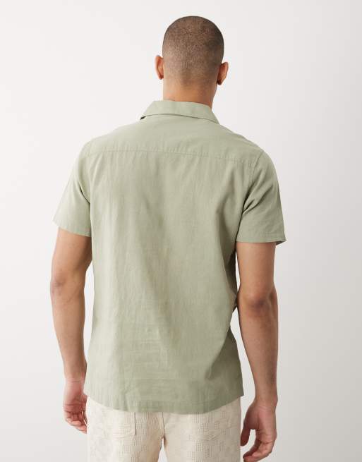 Threadbare - Camicia a maniche corte in misto lino color verde salvia, 5 di 5