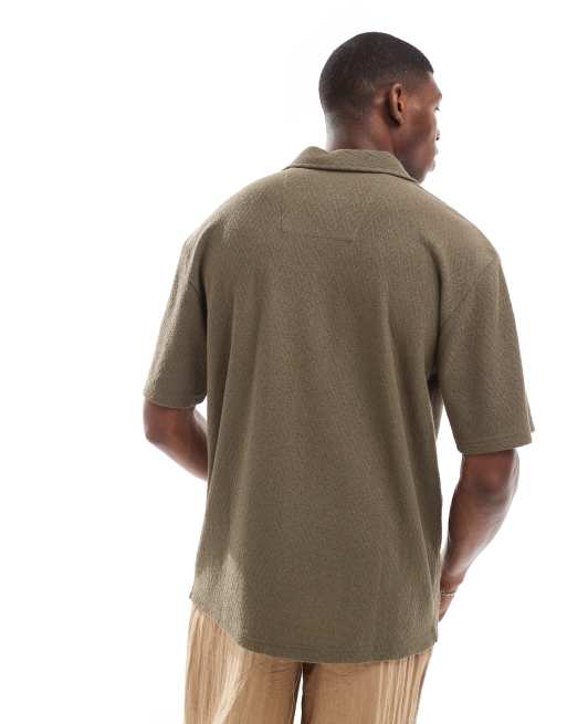 Threadbare - Camicia a maniche corte testurizzata kaki, 2 di 4