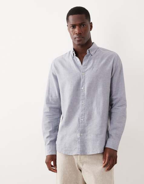 Threadbare - Camicia a maniche lunghe in misto lino azzurra - view 1