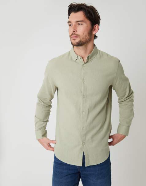 Threadbare - Camicia a maniche lunghe in misto lino color verde salvia - view 1