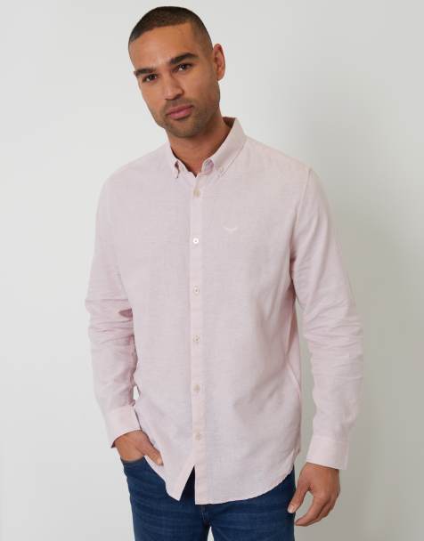 Threadbare - Camicia a maniche lunghe in misto lino rosa pallido - view 1