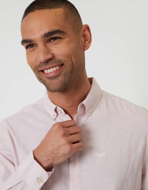 Threadbare - Camicia a maniche lunghe in misto lino rosa pallido, 3 di 4