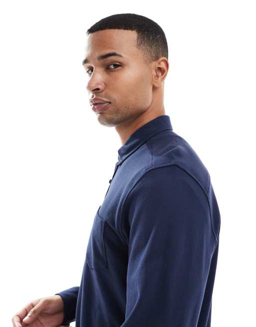 Threadbare - Camicia a maniche lunghe in piqué di misto cotone blu navy, 4 di 5
