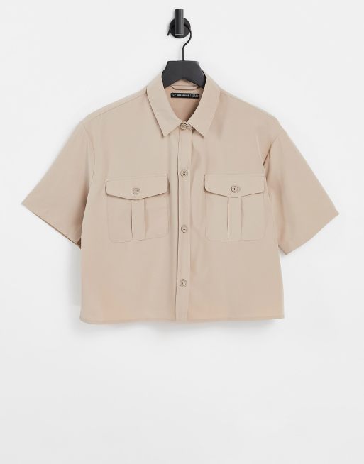 Threadbare - Camicia cargo a maniche corte color pietra