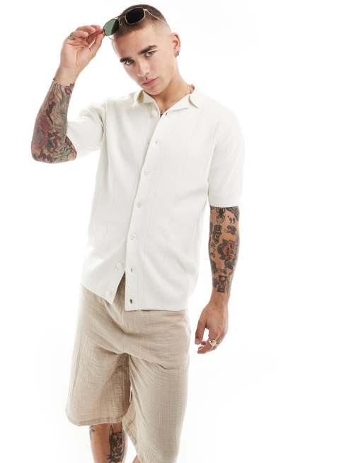 Threadbare - Camicia écru in maglia pesante testurizzata