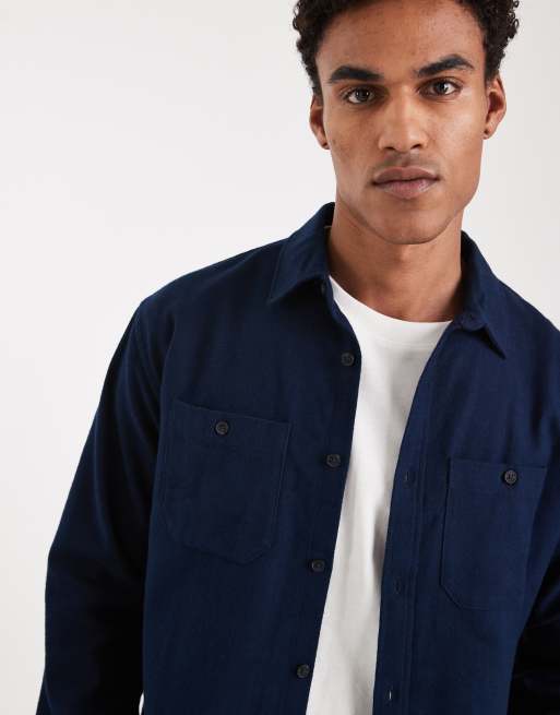 Threadbare - Camicia in cotone color blu navy con bottoni, 5 di 5