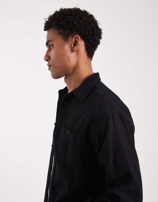 Threadbare - Camicia in cotone nera con bottoni, 4 di 5