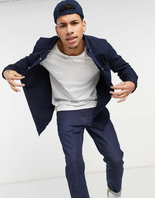 Threadbare - Camicia in twill di cotone blu navy
