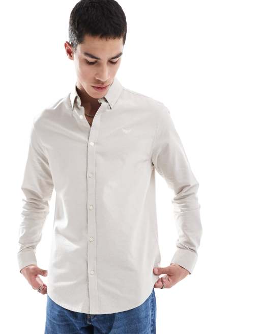 Threadbare - Camicia Oxford a maniche lunghe color pietra