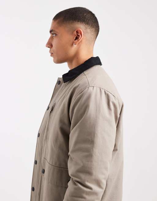 Threadbare canvas jacket with front pockets and contrast collar in mushroom, 4 of 5