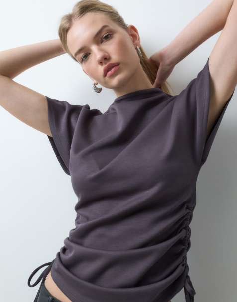 Threadbare cape sleeve top with side ruche detail in grey