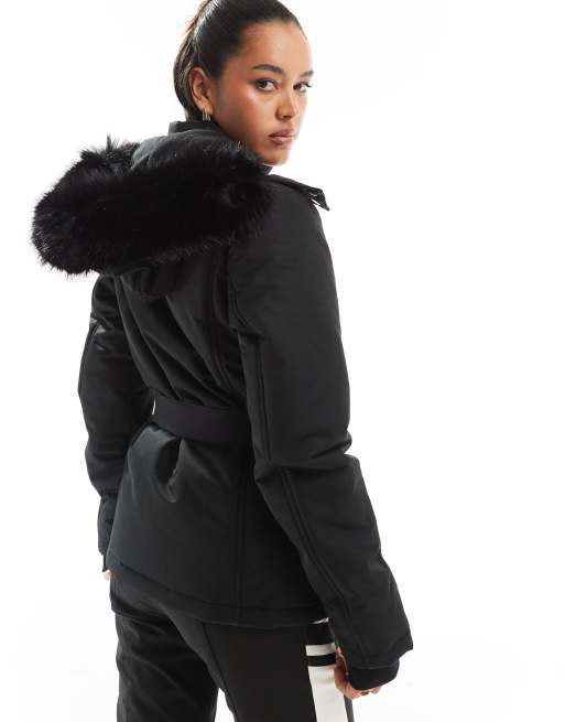 Cintura Cappotto Finta Pelliccia Nero Threadbare Cappotto Da Sci