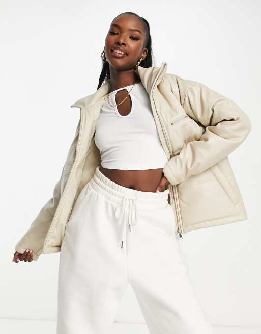 Threadbare - Cappotto imbottito in ecopelle PU crema