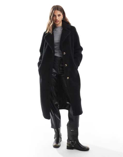 Threadbare - Cappotto lungo in pile borg nero - view 1