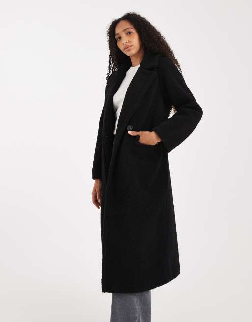 Threadbare - Cappotto lungo in pile borg nero, 4 di 4