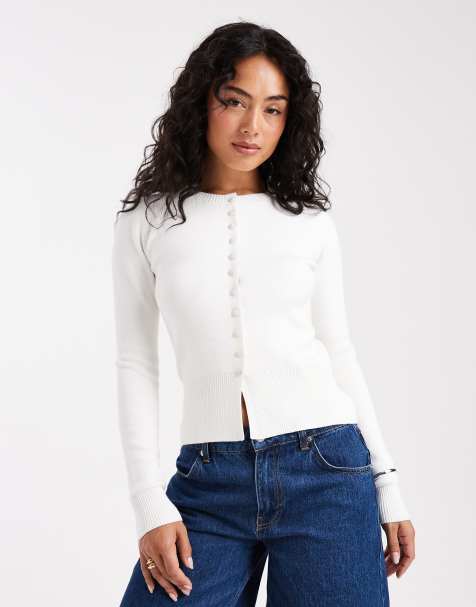 Threadbare - Cardigan bianco sporco in maglia compatta con bottoni - view 1