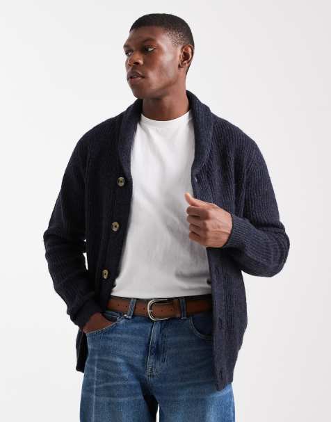 Threadbare - Cardigan blu navy con dettaglio sciallato - view 1