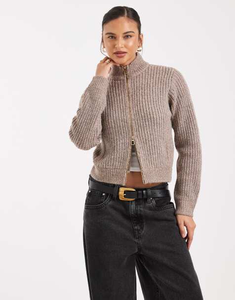 Threadbare - Cardigan bomber color biscotto con zip bidirezionale - view 1