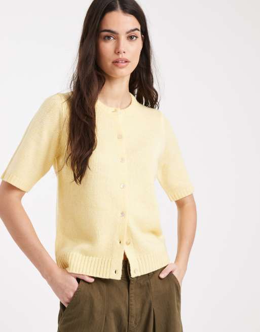 Threadbare - Cardigan girocollo a maniche corte color giallo limone