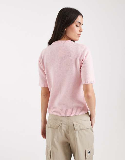 Threadbare - Cardigan girocollo a maniche corte rosa pallido, 3 di 4