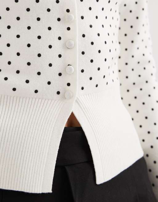 Threadbare - Cardigan girocollo bianco con stampa a pois, 2 di 4