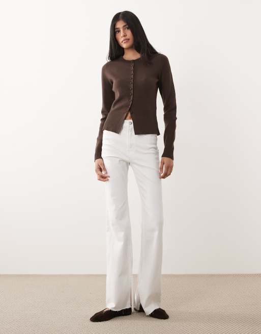 Threadbare cardigan girocollo con vita stretta marrone, 2 di 4