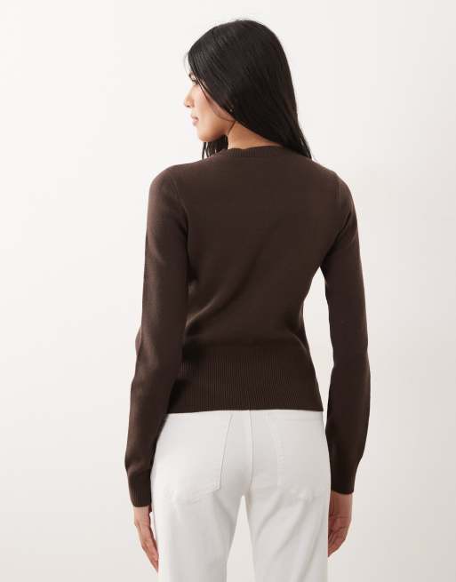 Threadbare cardigan girocollo con vita stretta marrone, 4 di 4