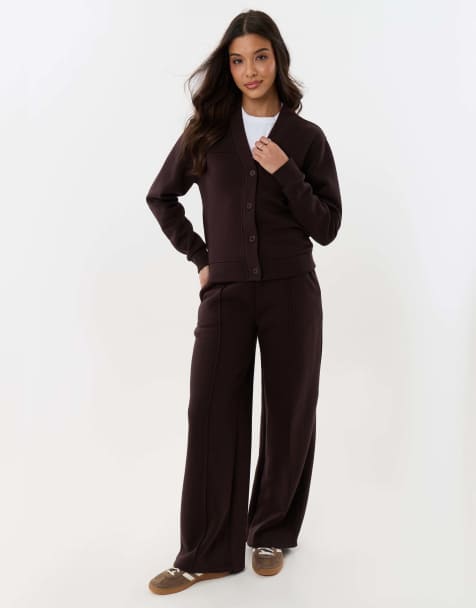 Threadbare Cardigan & jogger sweat set in chocolate brown - view 1