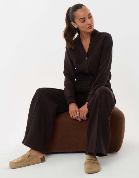 Threadbare Cardigan & jogger sweat set in chocolate brown