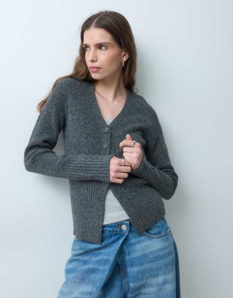 Threadbare cardigan lavorato a maglia con scollo a V grigio - view 1