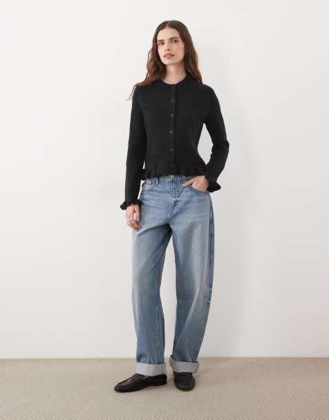 Threadbare cardigan med rund hals og flæsekant på kant og manchetter i sort - view 1