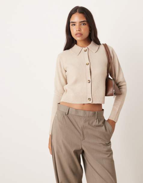 Threadbare cardigan with collar detail in oat - view 1