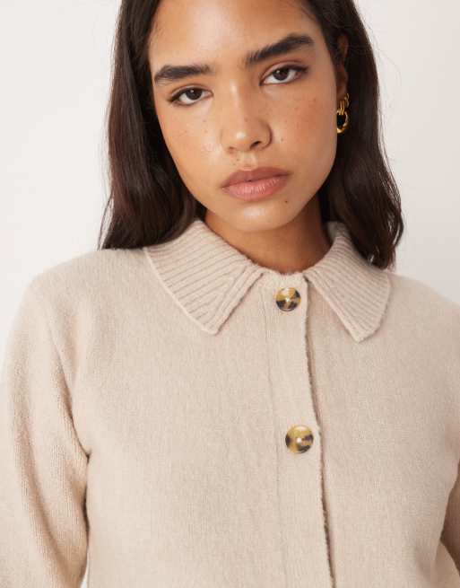 Threadbare cardigan with collar detail in oat, 2 of 4